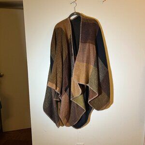 KirGiabo Sweater Poncho Cape Coat, Plaid Khaki, One Size (Oversized)